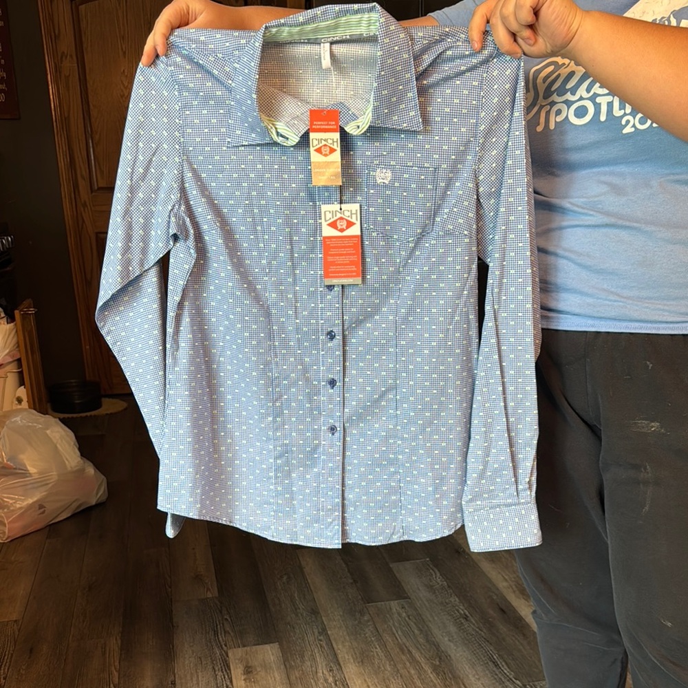 Cinch Light Blue Polka Dot Shirt
